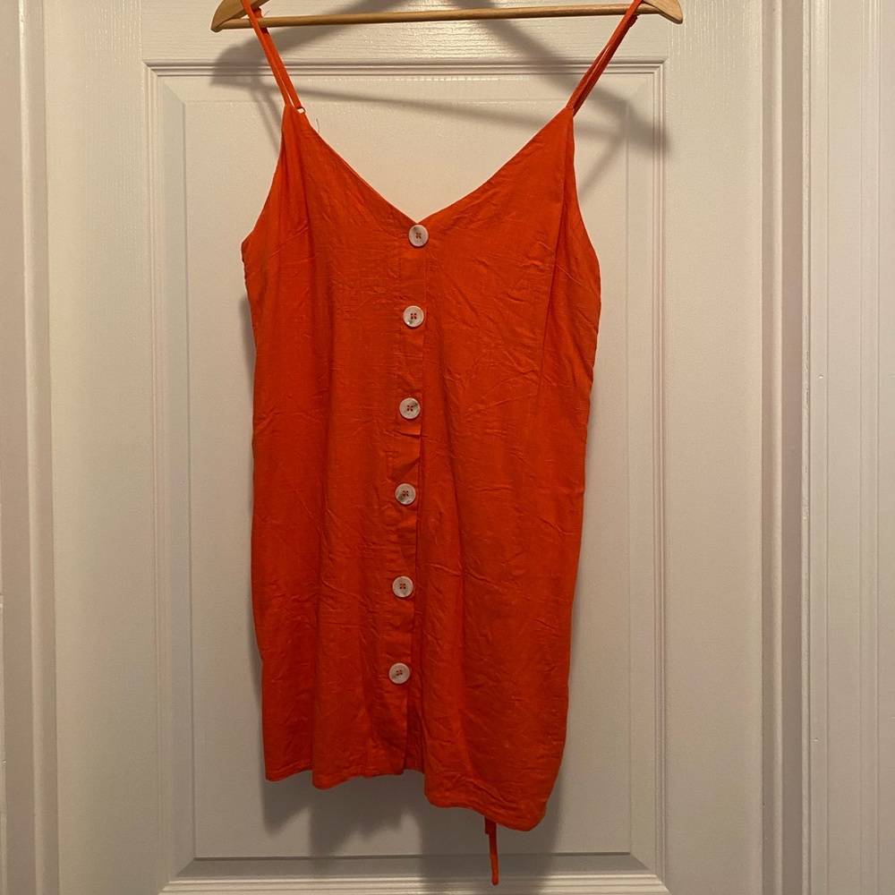 Red button front dress
